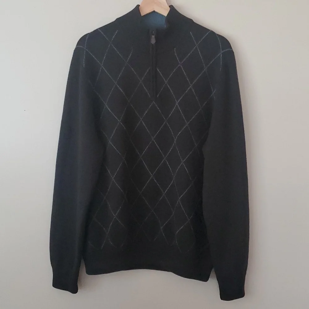 Vintage Brooks Brothers 346 Merino Wool Argyle Quarter Zip Pullover Sweater L